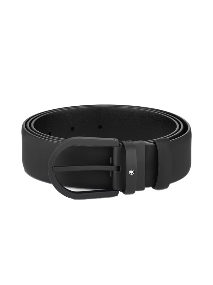 Horseshoe buckle black 35 mm leather belt