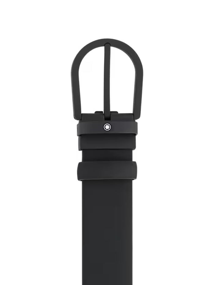 Horseshoe buckle black 35 mm leather belt