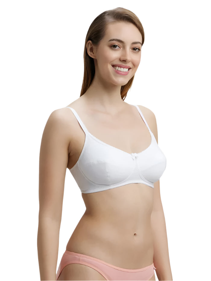 Ladies Wirefree Non Padded Super Combed Cotton Elastane Stretch Full Coverage Plus Size White Bra