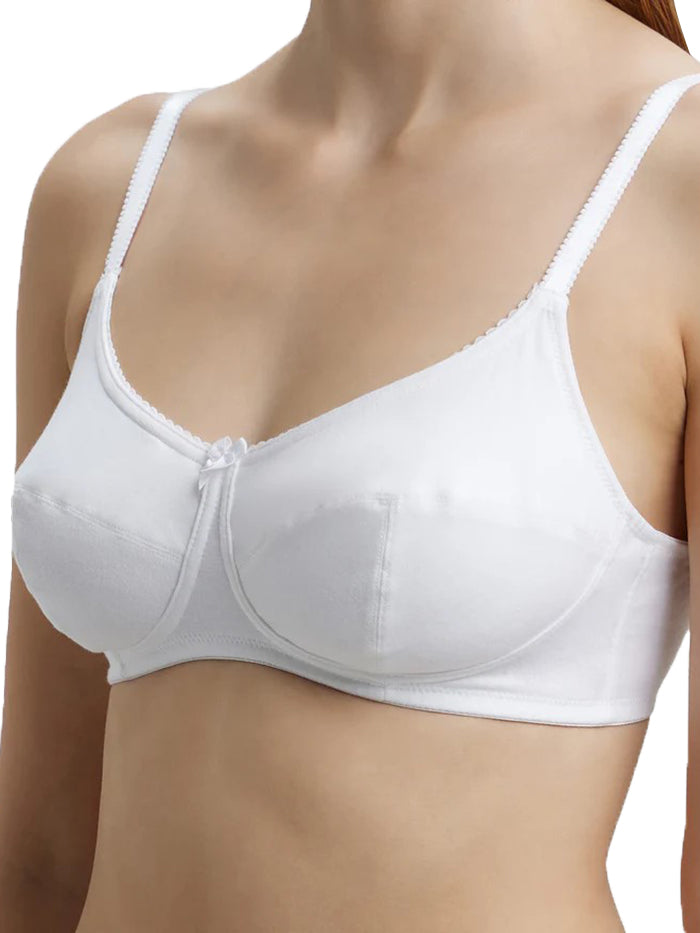 Ladies Wirefree Non Padded Super Combed Cotton Elastane Stretch Full Coverage Plus Size White Bra
