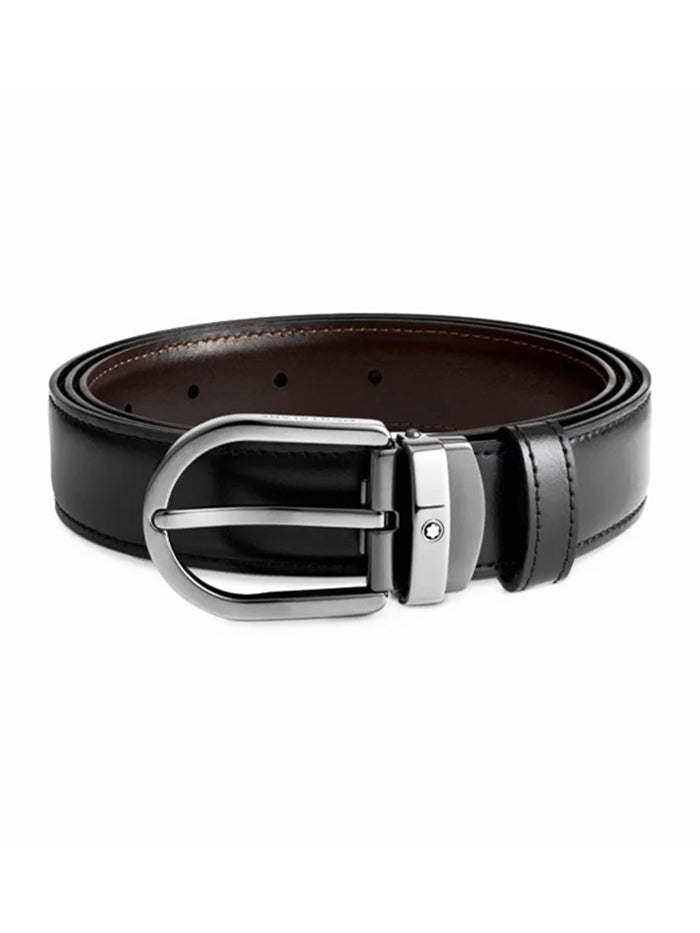 HORSESHOE BUCKLE BLACK / BROWN 30 MM REVERSIBLE LEATHER BELT