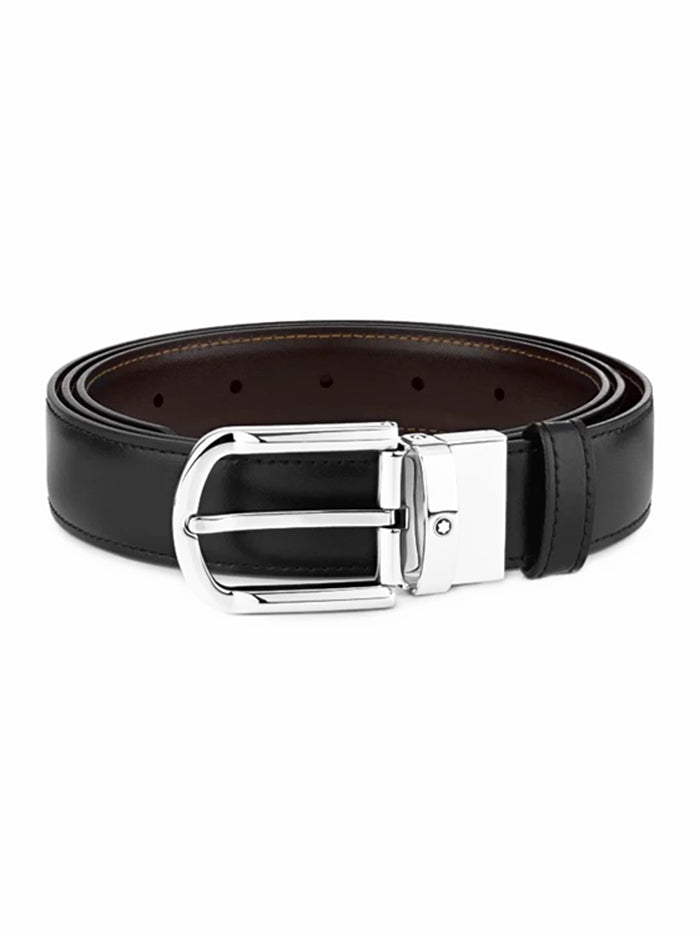 HORSESHOE BUCKLE BLACK / BROWN 30 MM REVERSIBLE LEATHER BELT