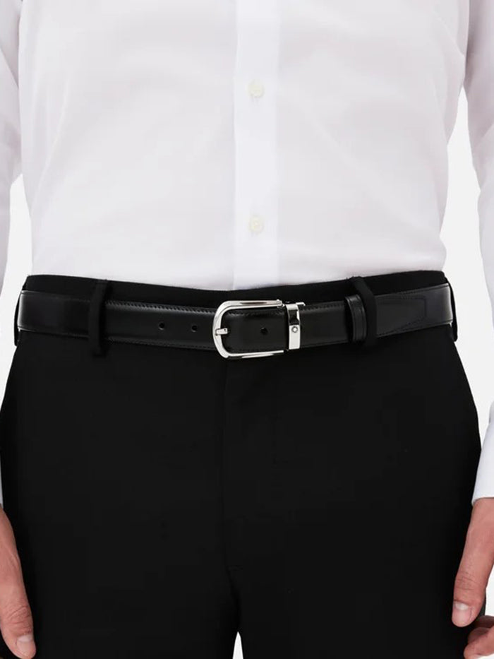 HORSESHOE BUCKLE BLACK / BROWN 30 MM REVERSIBLE LEATHER BELT