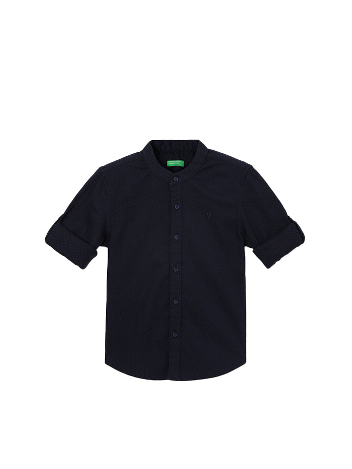 BOY'S REGULAR FIT MANDARIN COLLAR TEXTURED SHIRT