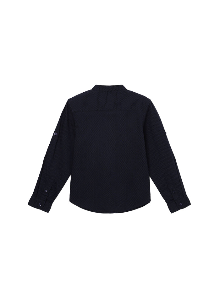BOY'S REGULAR FIT MANDARIN COLLAR TEXTURED SHIRT