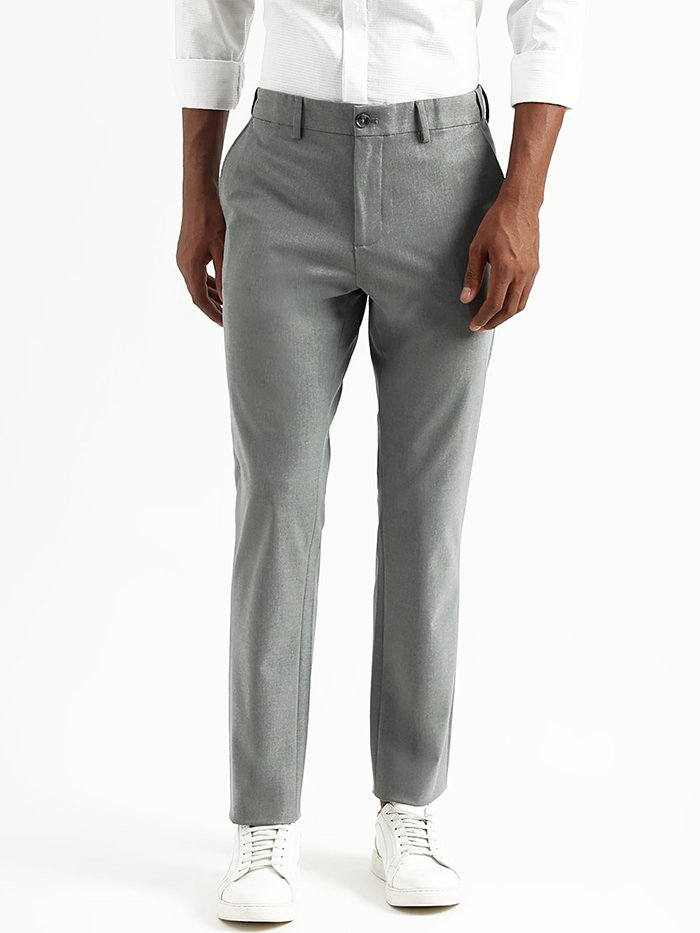 Slim Fit Grey Viscose Rayon Trousers