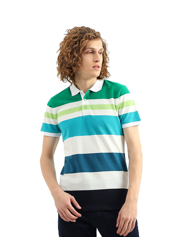 Striped collar t outlet shirt