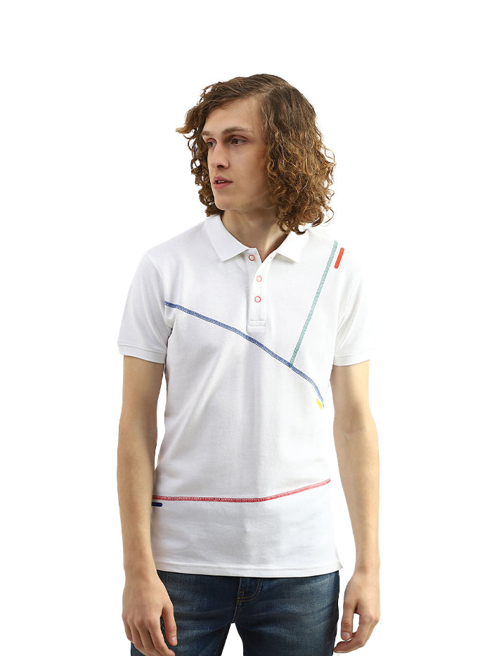 MEN STRIPED POLO COLLAR T-SHIRT