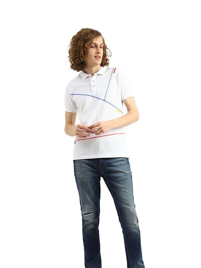 MEN STRIPED POLO COLLAR T-SHIRT