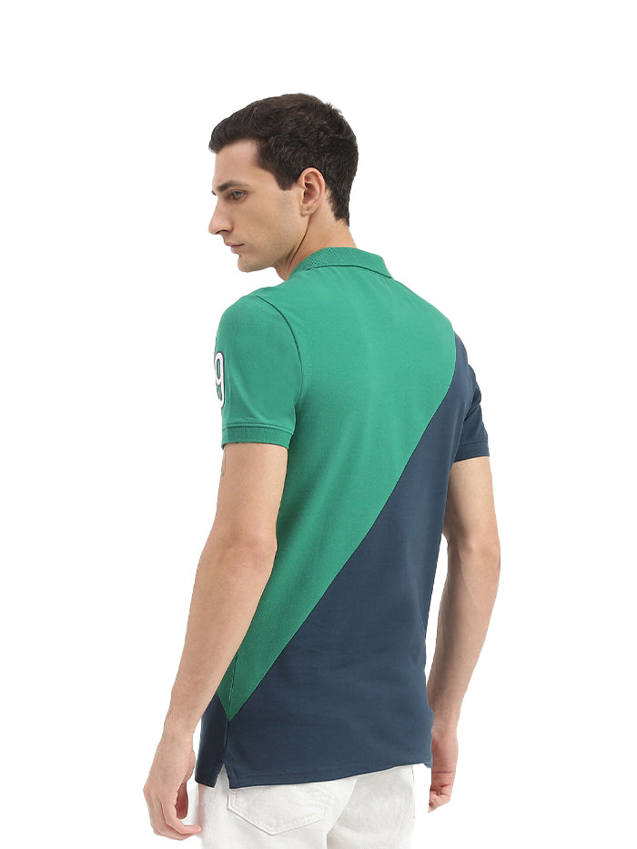 EMBROIDERED HALF-AND-HALF POLO T-SHIRT