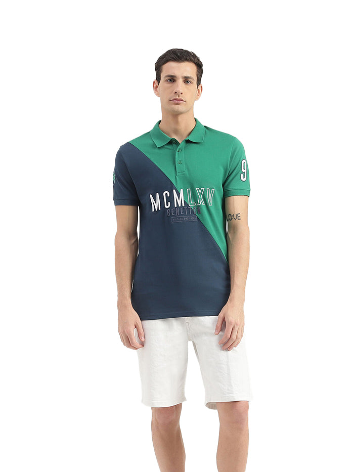 EMBROIDERED HALF-AND-HALF POLO T-SHIRT