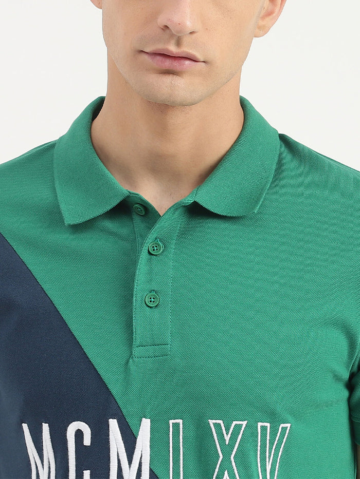 EMBROIDERED HALF-AND-HALF POLO T-SHIRT
