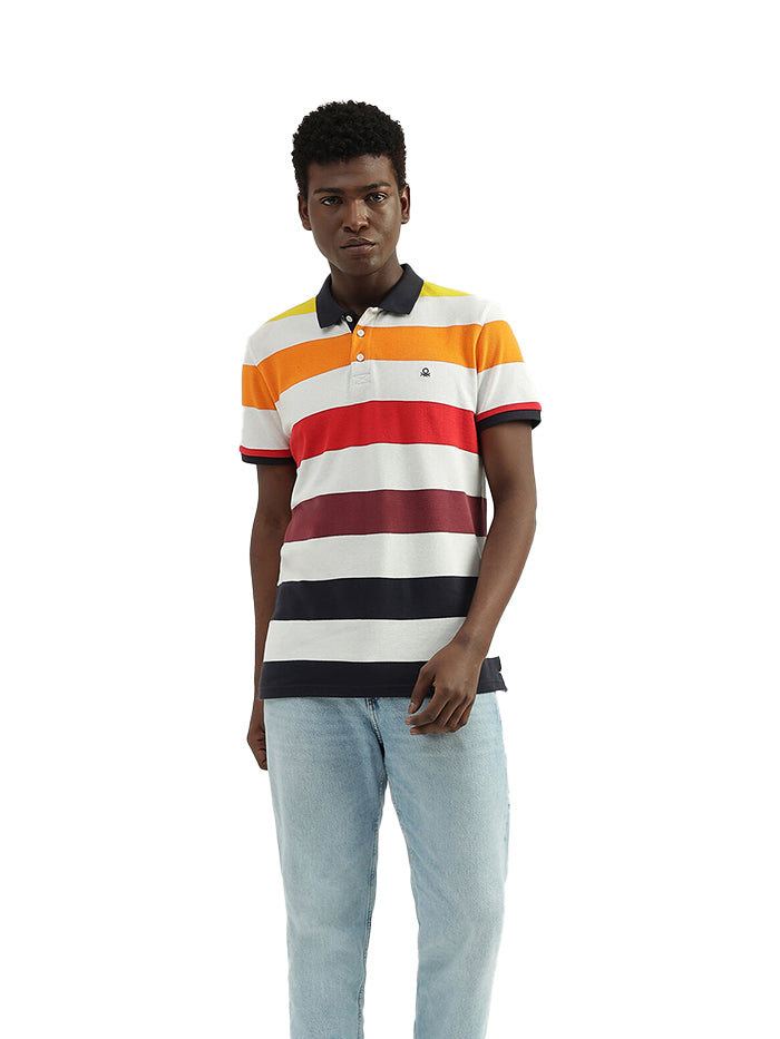 COTTON STRIPED POLO COLLAR MENS T-SHIRTS