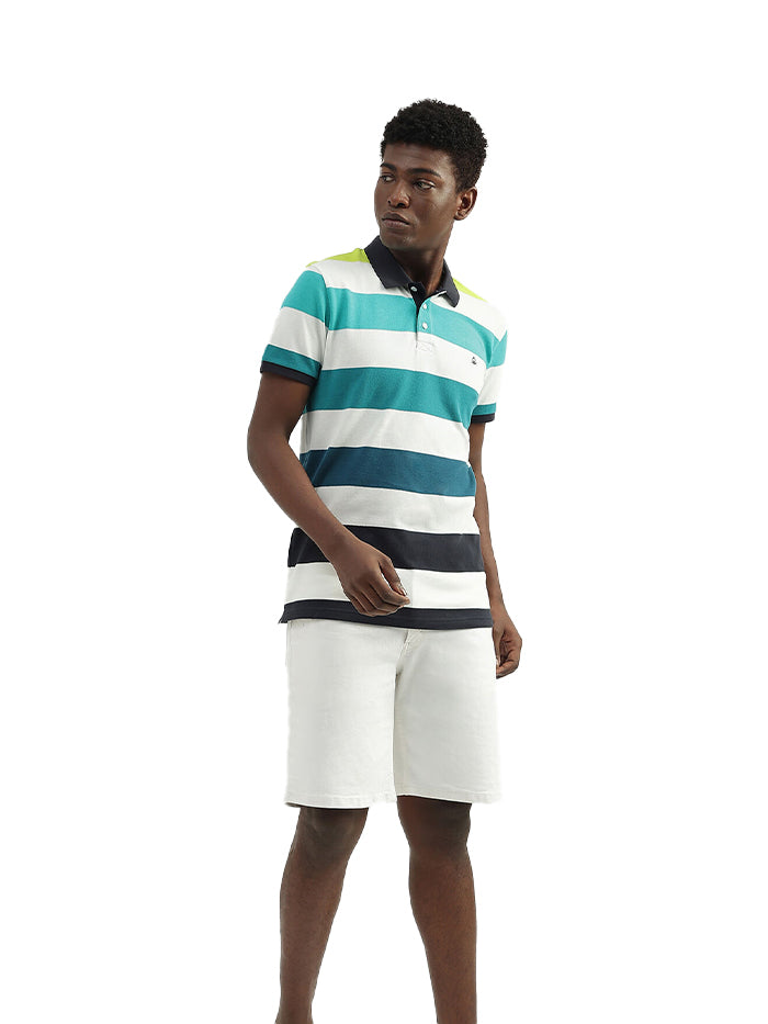 COTTON STRIPED POLO COLLAR MENS T-SHIRTS
