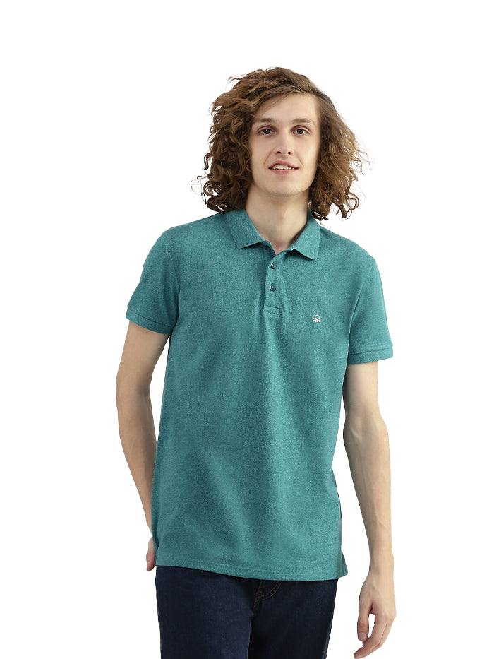 MEN TEXTURED POLO COLLAR T-SHIRT