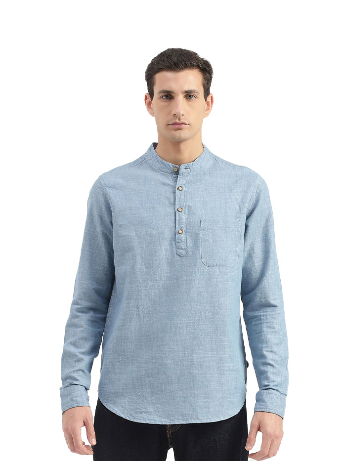 SLIM FIT MANDARIN COLLAR PATTERNED SHIRT