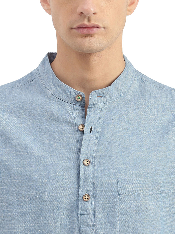 SLIM FIT MANDARIN COLLAR PATTERNED SHIRT