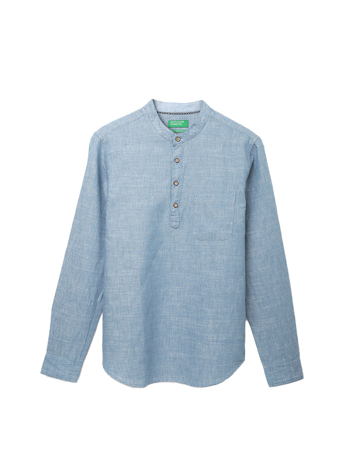 SLIM FIT MANDARIN COLLAR PATTERNED SHIRT