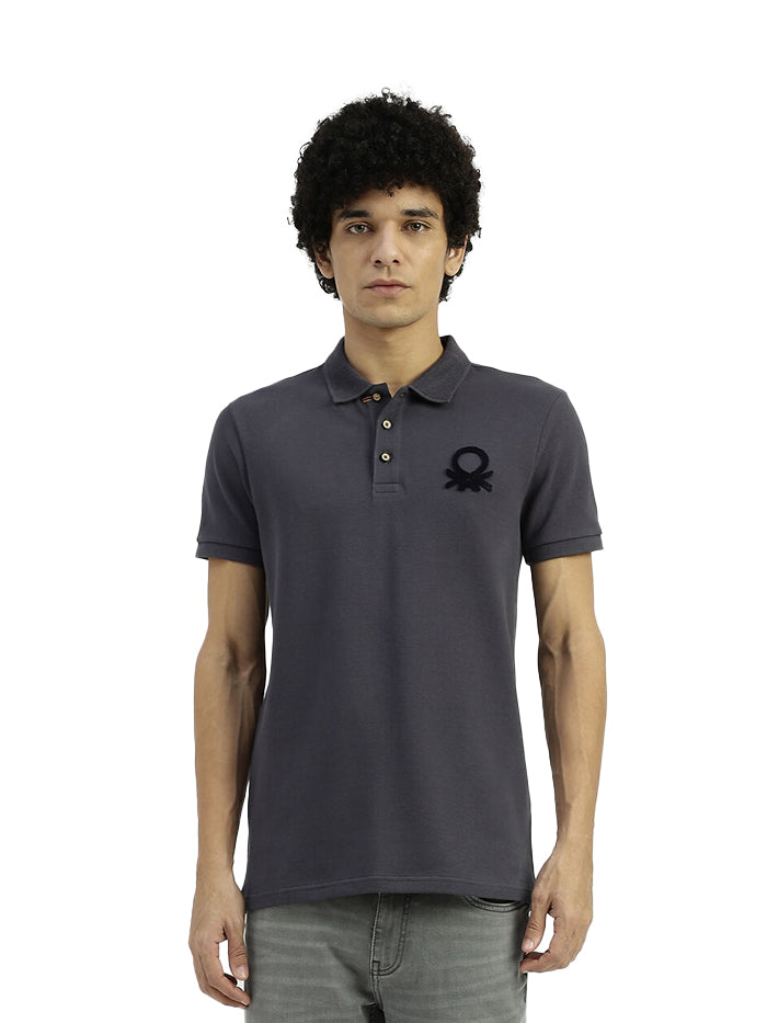 REGULAR FIT RIBBED COLLAR SOLID T-SHIRT