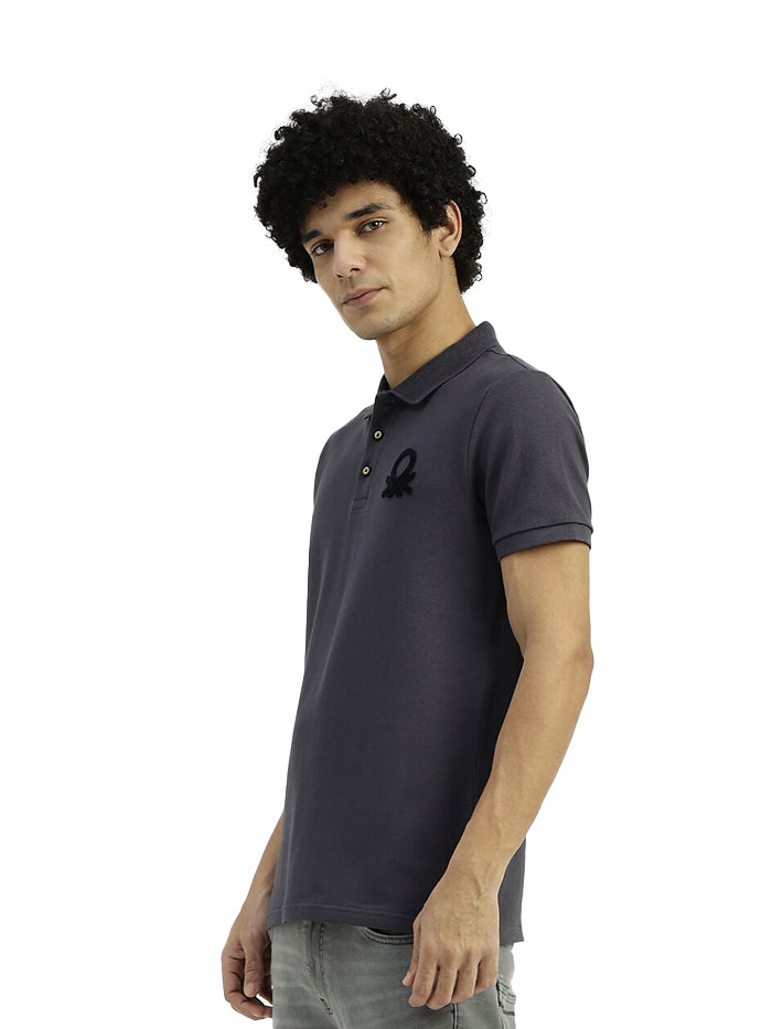REGULAR FIT RIBBED COLLAR SOLID T-SHIRT