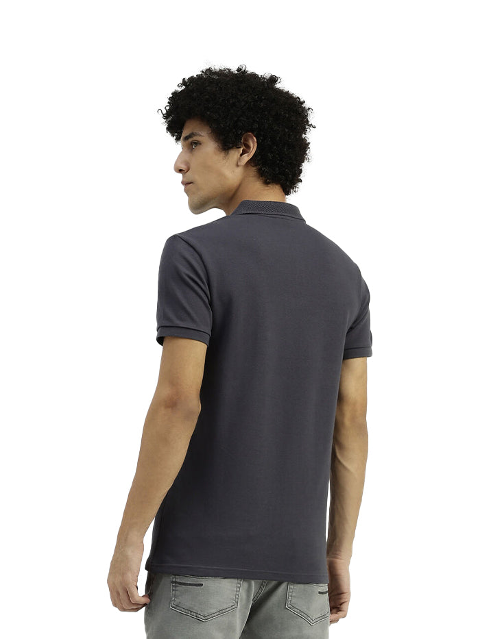 REGULAR FIT RIBBED COLLAR SOLID T-SHIRT