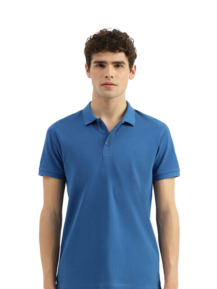 REGULAR FIT RIBBED COLLAR SOLID T-SHIRT