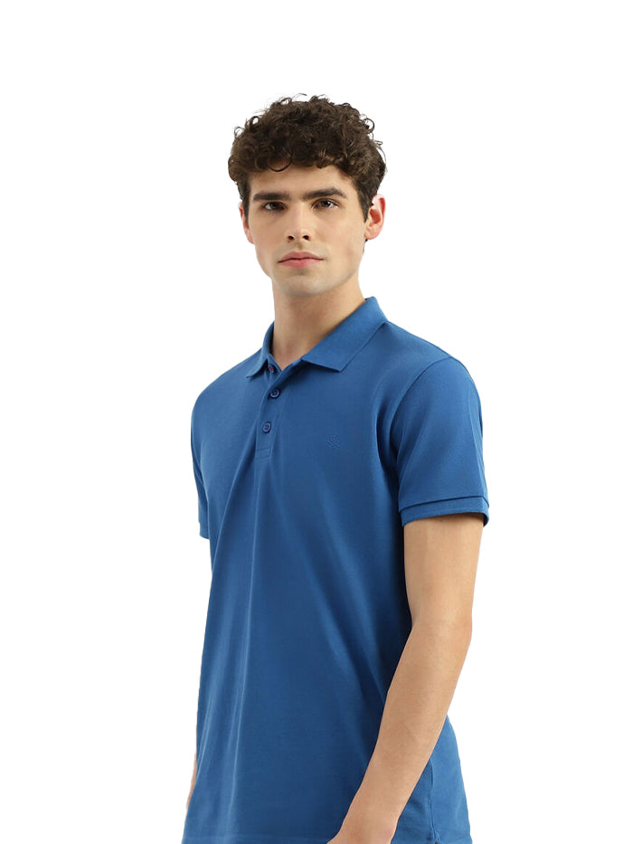 REGULAR FIT RIBBED COLLAR SOLID T-SHIRT