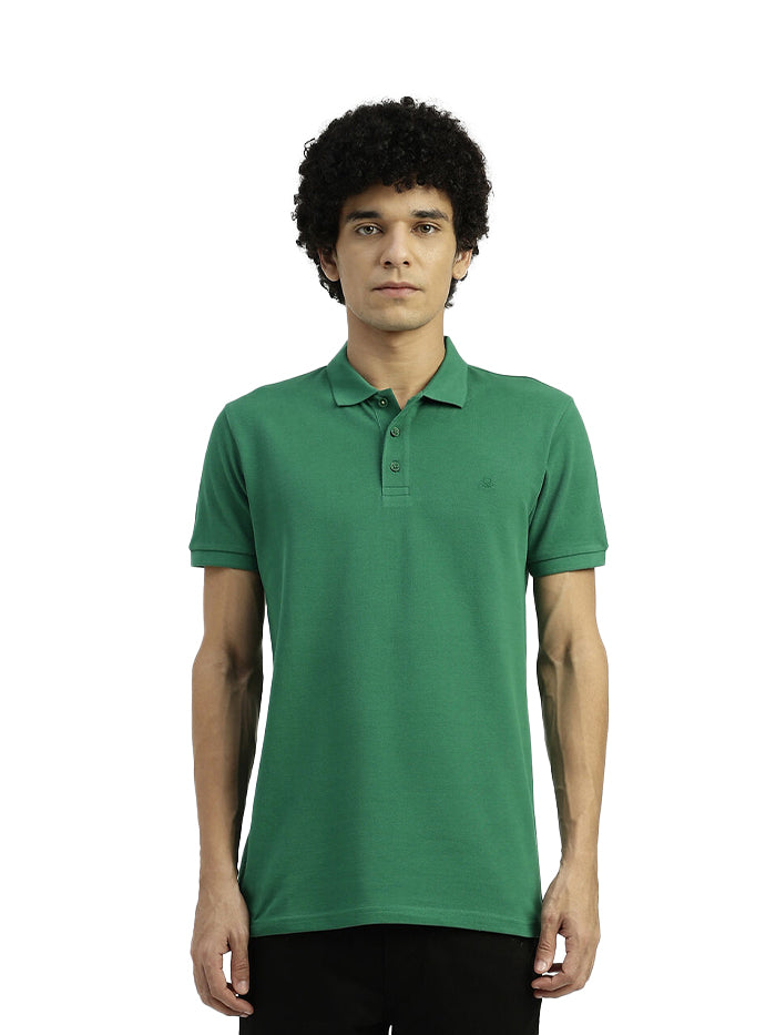 REGULAR FIT RIBBED COLLAR SOLID T-SHIRT