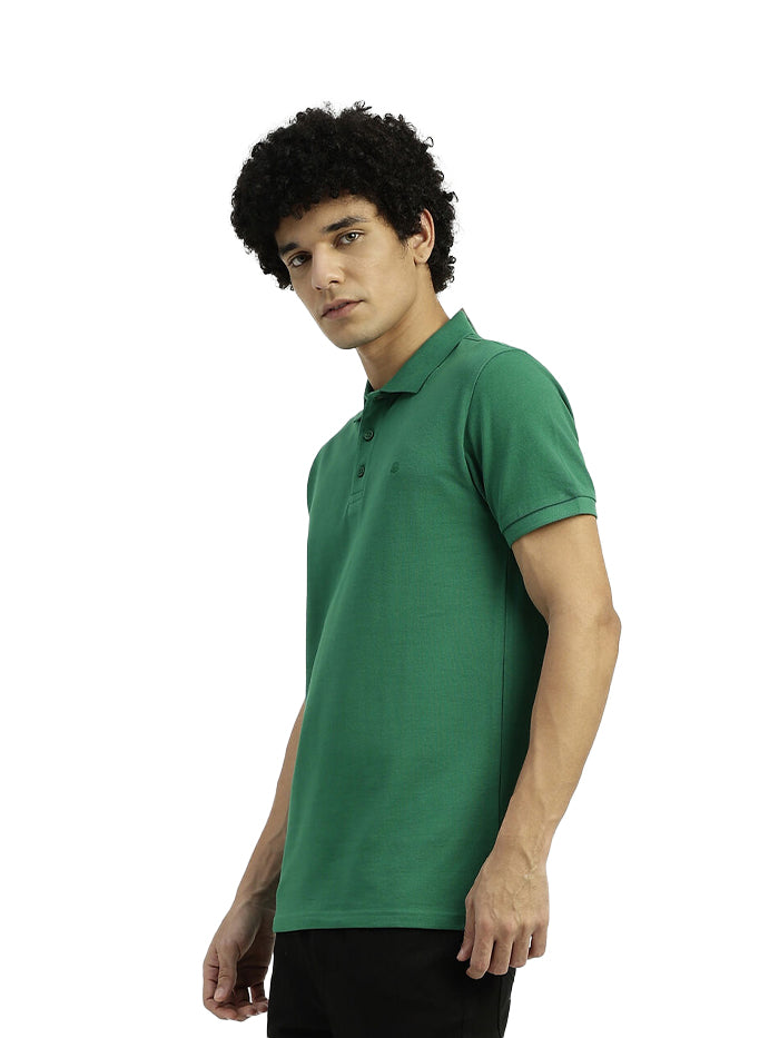 REGULAR FIT RIBBED COLLAR SOLID T-SHIRT