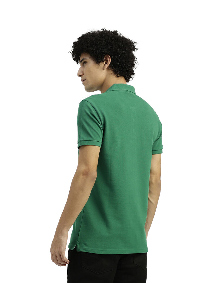 REGULAR FIT RIBBED COLLAR SOLID T-SHIRT