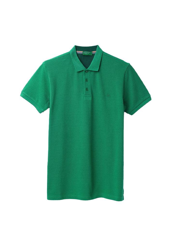 REGULAR FIT RIBBED COLLAR SOLID T-SHIRT