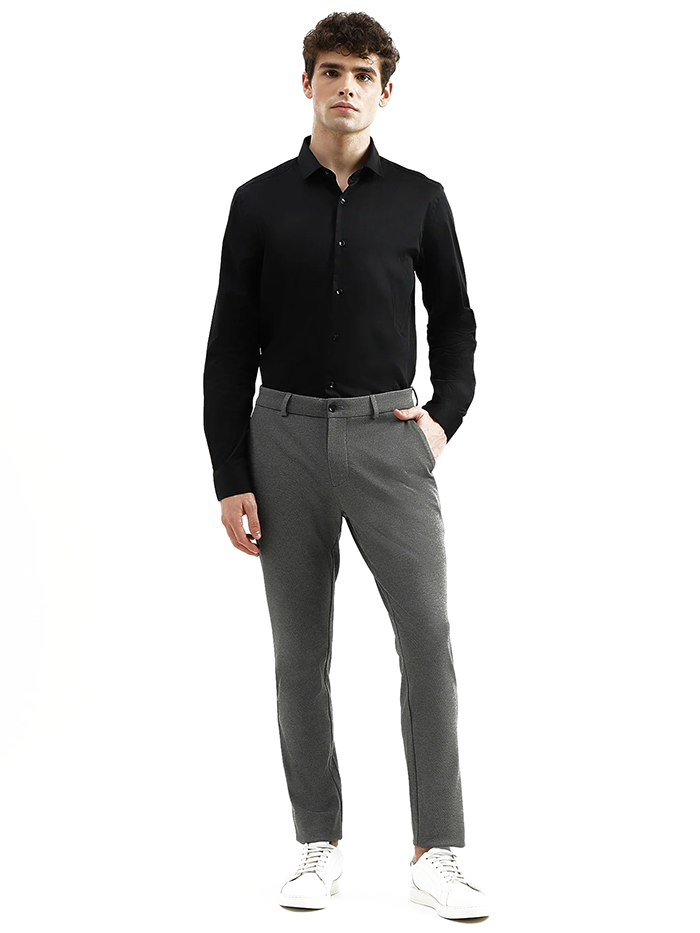 Solid Mid Rise Slim Fit Trousers