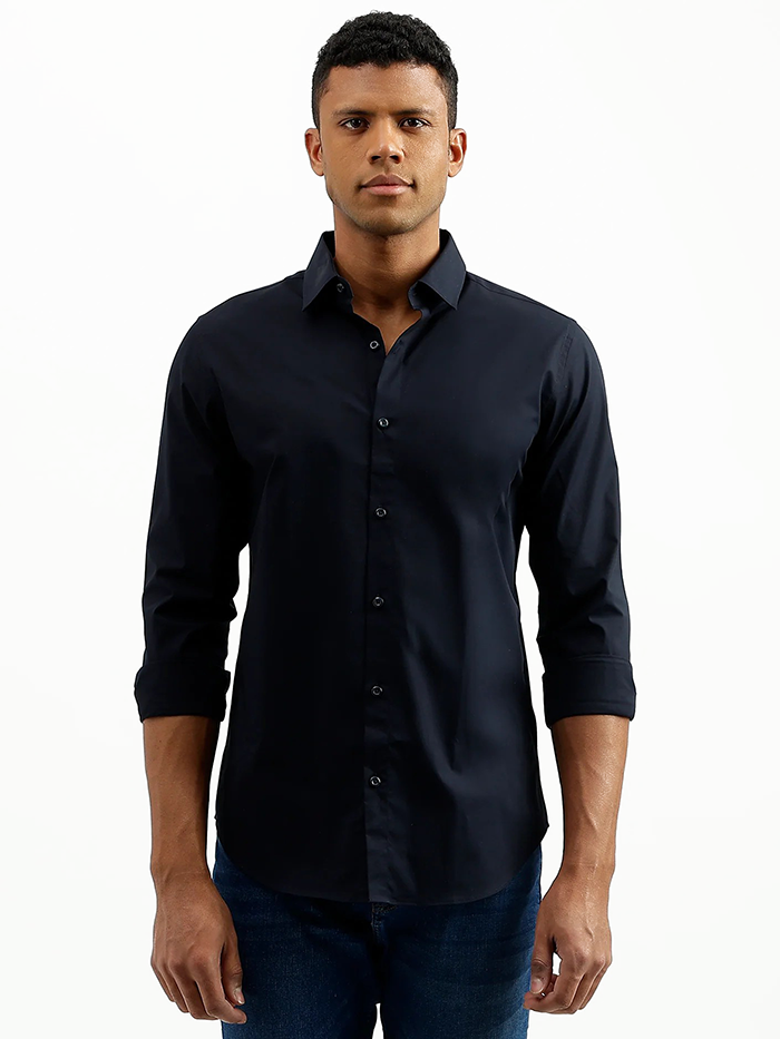 Slim Fit Spread Collar Solid Shirt