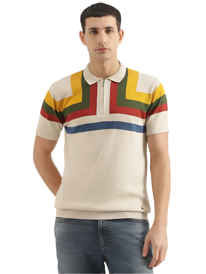 MEN'S REGULAR FIT POLO NECK COLORBLOCK T-SHIRT