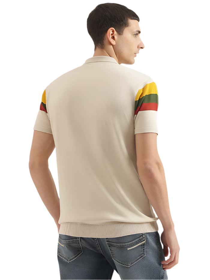 MEN'S REGULAR FIT POLO NECK COLORBLOCK T-SHIRT