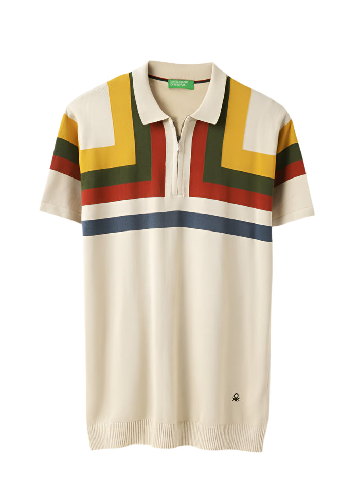 MEN&#39;S REGULAR FIT POLO NECK COLORBLOCK T-SHIRT