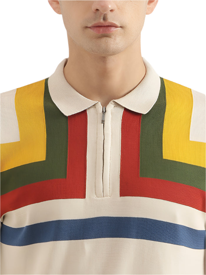 MEN&#39;S REGULAR FIT POLO NECK COLORBLOCK T-SHIRT