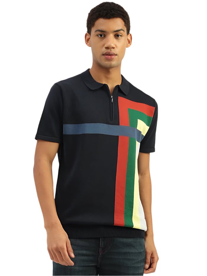 MEN'S REGULAR FIT POLO NECK COLORBLOCK T-Shirt