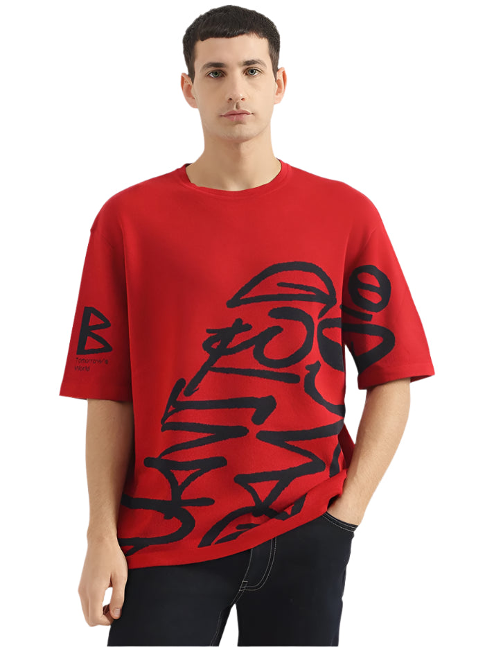 MEN'S BOXY FIT ROUND NECK PRINTED T-SHIRT