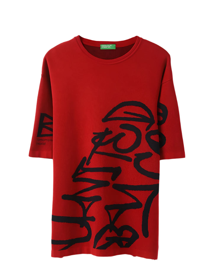 MEN&#39;S BOXY FIT ROUND NECK PRINTED T-SHIRT