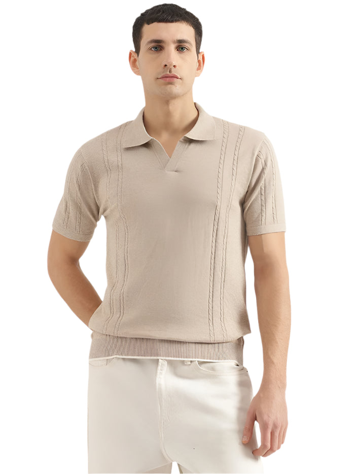 MEN'S REGULAR FIT POLO NECK SOLID T-SHIRT