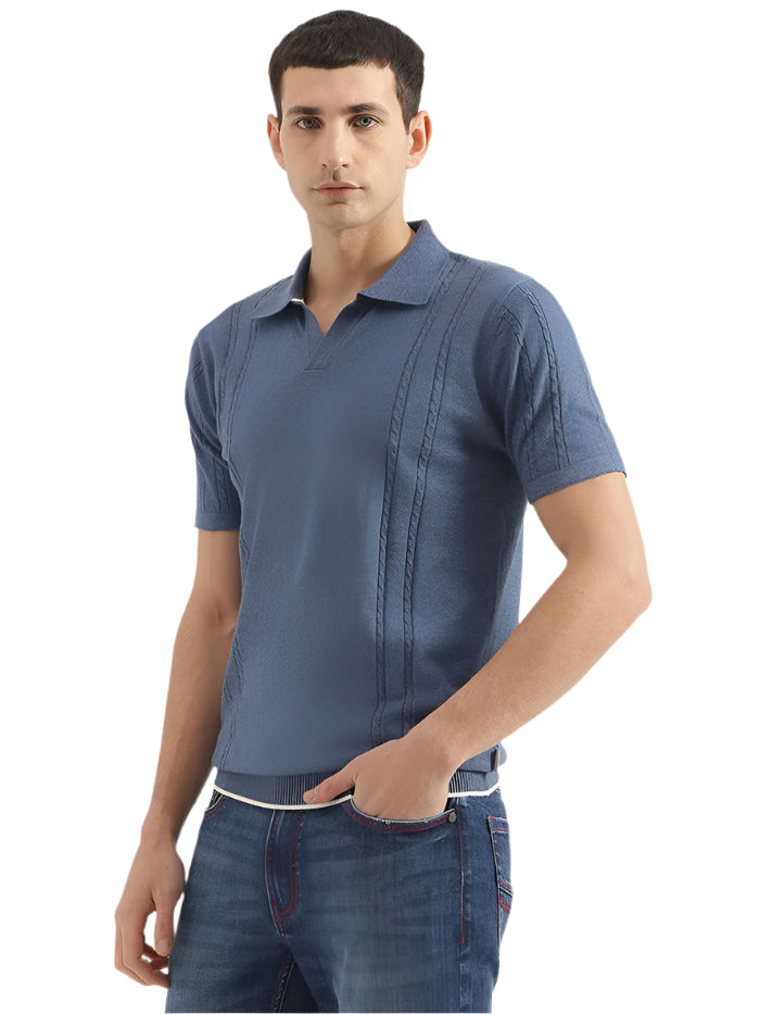 MEN'S REGULAR FIT POLO NECK SOLID T-SHIRT