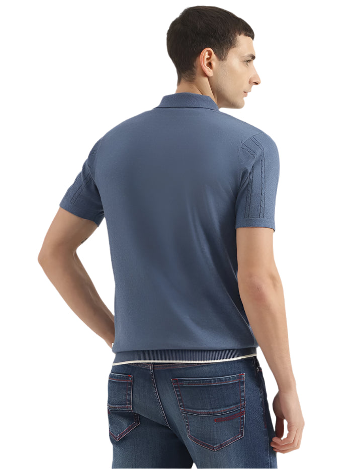 MEN'S REGULAR FIT POLO NECK SOLID T-SHIRT