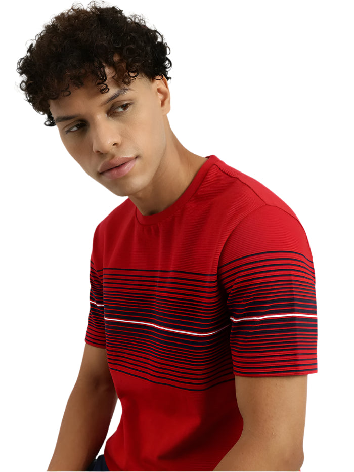 MEN&#39;S RELAXED ROUND NECK STRIPED T-SHIRT
