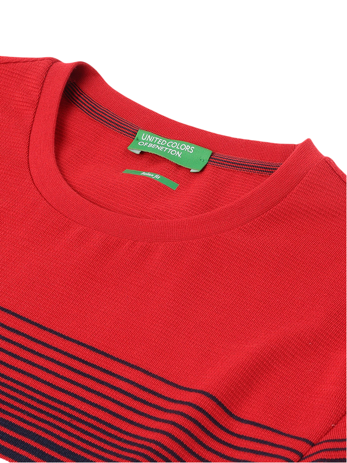 MEN&#39;S RELAXED ROUND NECK STRIPED T-SHIRT