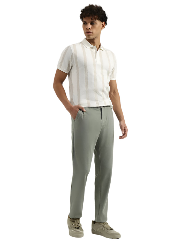 MEN&#39;S REGULAR POLO NECK STRIPED T-SHIRT