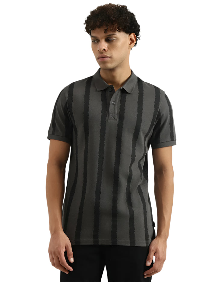 MEN'S REGULAR POLO NECK STRIPED T-SHIRT