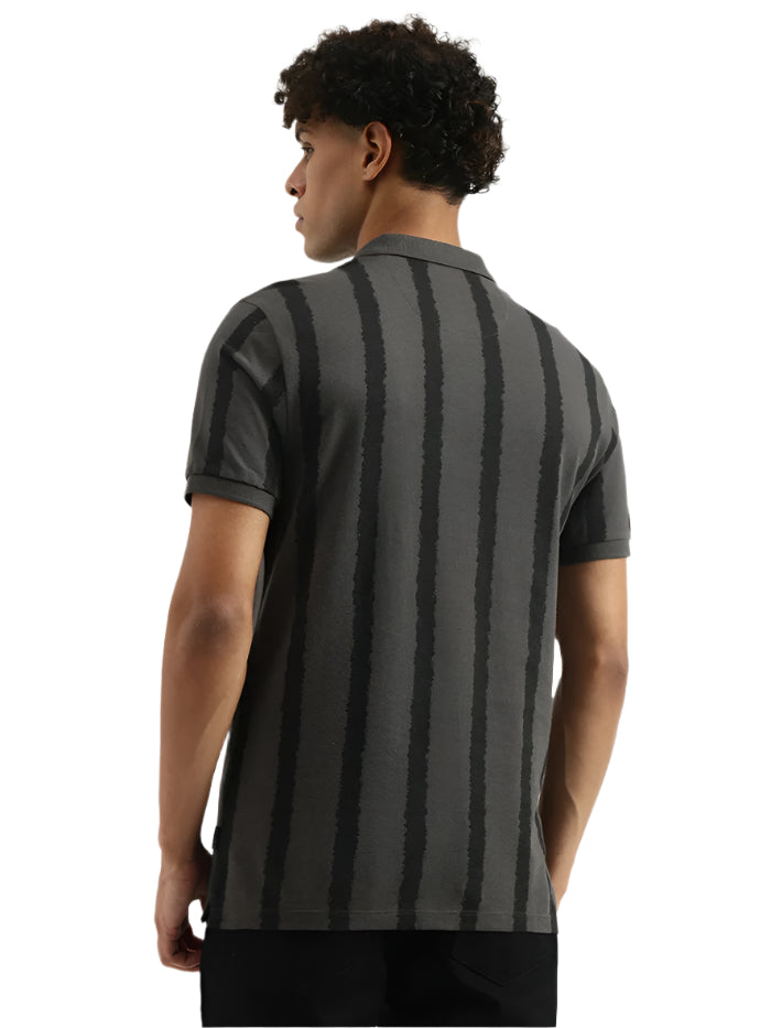 MEN'S REGULAR POLO NECK STRIPED T-SHIRT