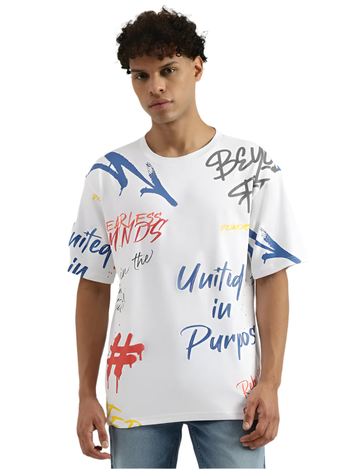 MEN'S BOXY ROUND NECK TYPOGRAPHY T-SHIRT