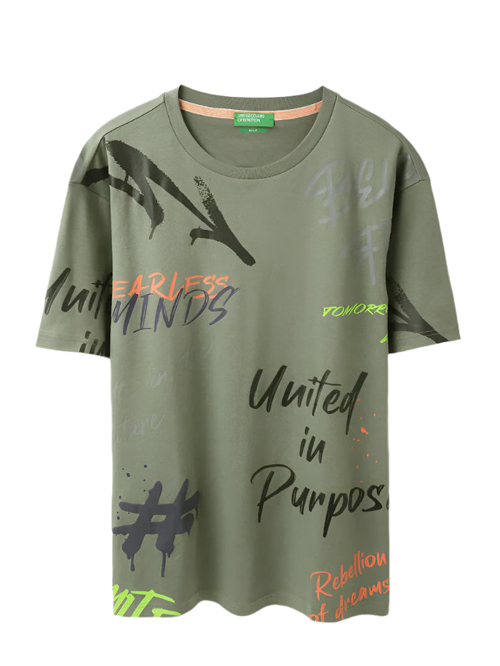 MEN&#39;S BOXY FIT ROUND NECK PRINTED T-SHIRT